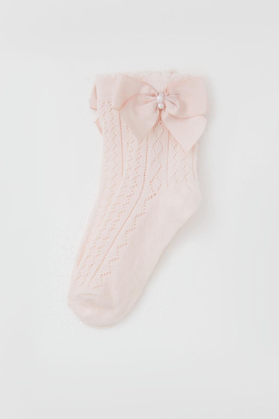 BRE Katamino Girl Child Mesh Socks with Bow Accessory and Pearls, 5-8 Years, Pink - Lexington