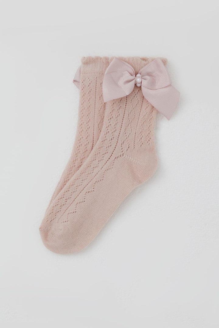 BRE Katamino Girl Child Mesh Socket Socks with Bow Accessory Pearl 5-8 Years, Rose Pink - Ponce