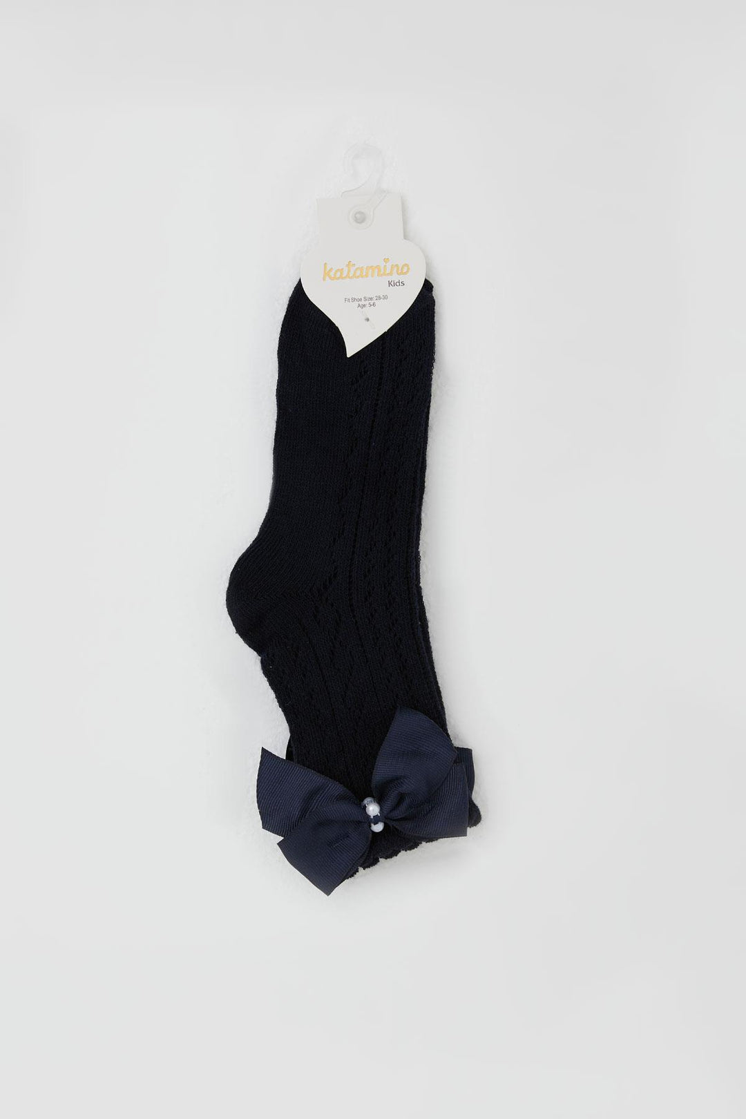 BRE Katamino Girl Socks with Bow and Pearl Accessories, 5-8 Years, Navy Blue - Florence
