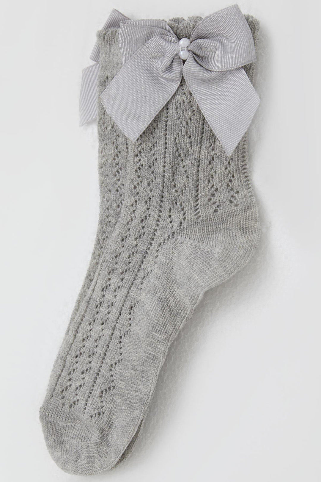 BRE Katamino Girl Child Mesh Socket Socks with Bow Accessory Pearl 5-8 Years, Gray Melange - Federal Way