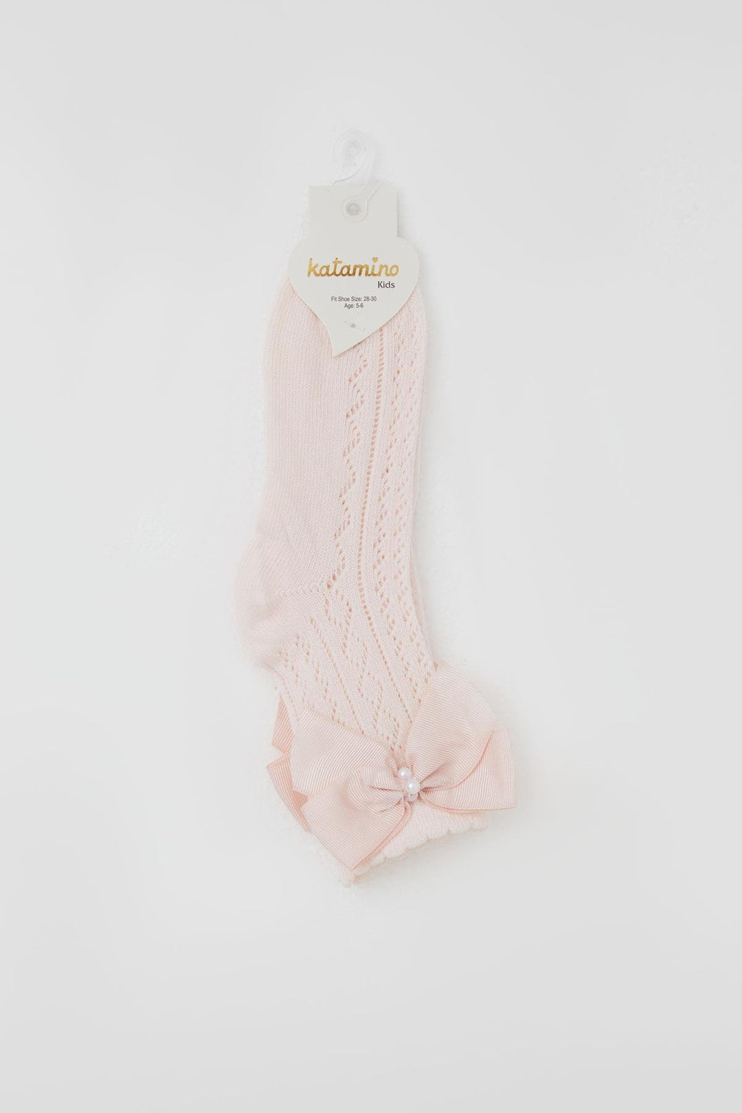 BRE Katamino Girl Child Mesh Socks with Bow Accessory and Pearls, 5-8 Years, Pink - Lexington