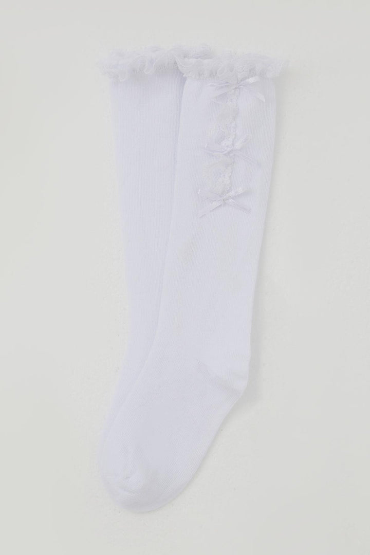BRE Katamino Girl Child Golf Socks with Bow Accessory Lace, 1-8 Years, White - Pine Hills