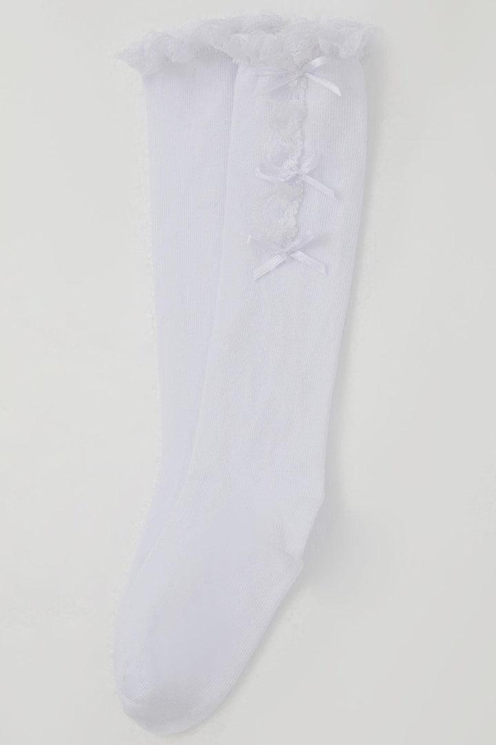 BRE Katamino Girl Child Golf Socks with Bow Accessory Lace, 1-8 Years, White - Pine Hills