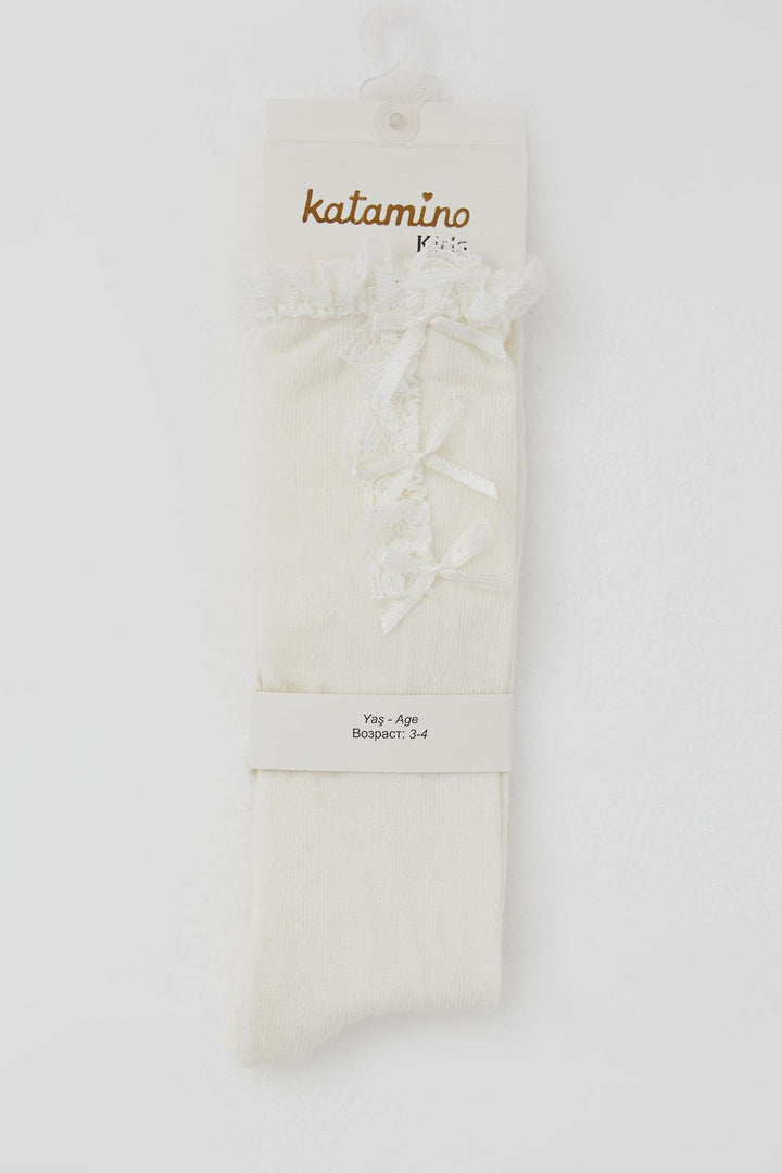 BRE Katamino Girl Child Golf Socks with Bow Accessory Lace 1-8 Years, Cream - Baltimore