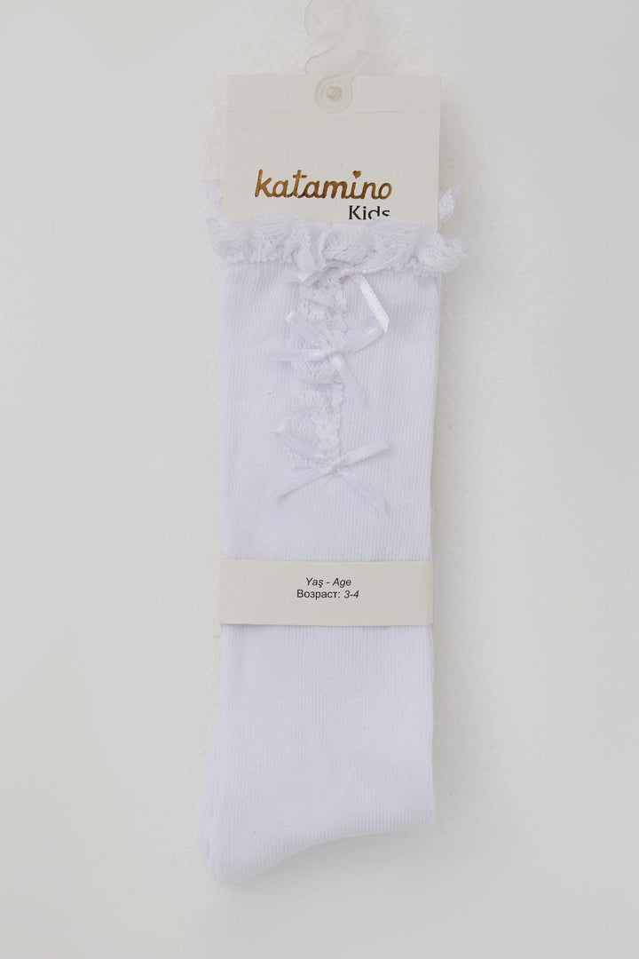 BRE Katamino Girl Child Golf Socks with Bow Accessory Lace, 1-8 Years, White - Pine Hills