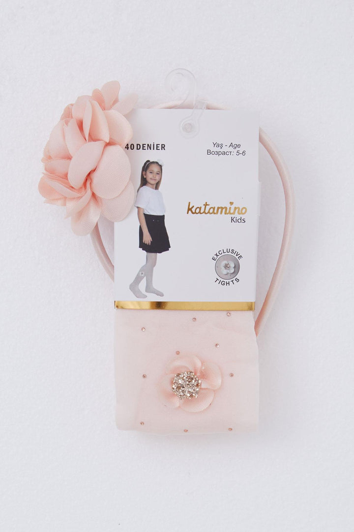 BRE Katamino Girl Child Tights Flower Accessory Crown Set 3-8 Years, Powder - Sacramento