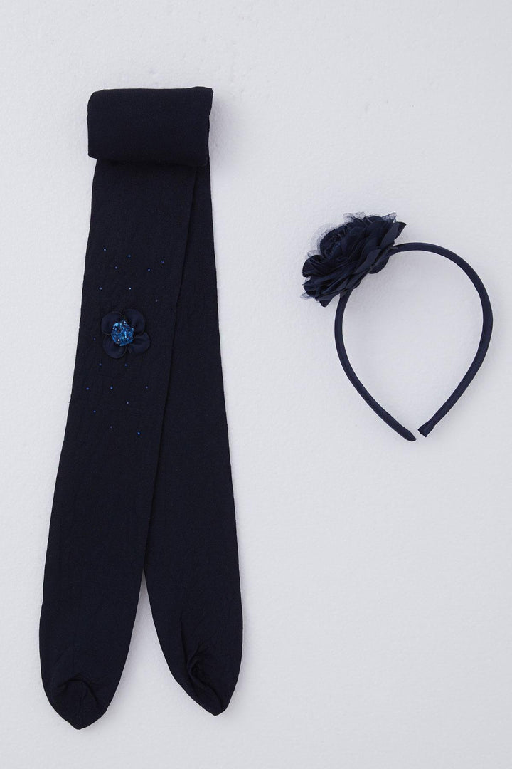 BRE Katamino Girl Child Tights Flower Accessory Crown Set 3-8 Years, Navy Blue - St. Petersburg