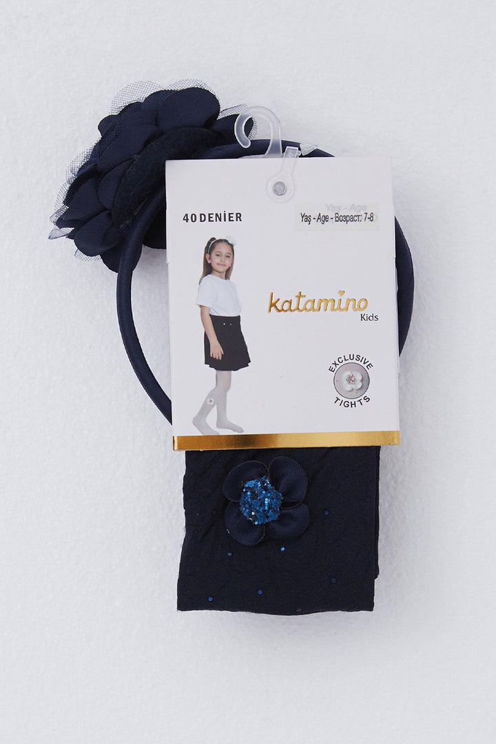 BRE Katamino Girl Child Tights Flower Accessory Crown Set 3-8 Years, Navy Blue - St. Petersburg