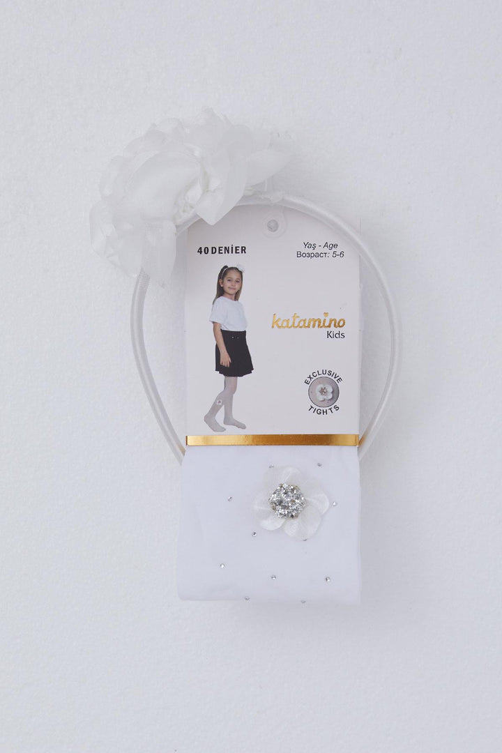 BRE Katamino Girl Child Tights Flower Accessory Crown Set 3-8 Years, White - Launceston