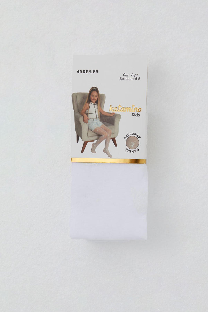 BRE Katamino Girl Child Tights Thin Butterfly Printed 3-6 Years, White - Essen