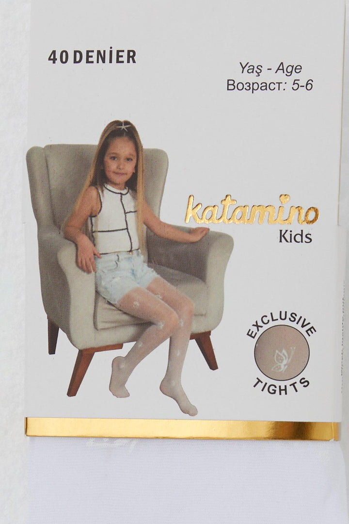 BRE Katamino Girl Child Tights Thin Butterfly Printed 3-6 Years, White - Essen