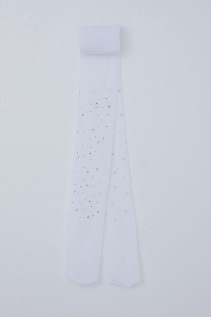 BRE Katamino Girl's Tights with Stone Accessory, 52 Years, White - Belleville
