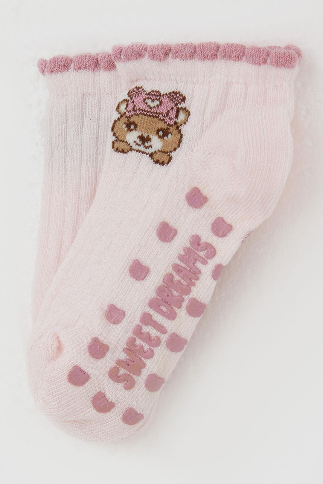 BRE Katamino Girl Child Slipper Socks with Cute Bear Print, 1-6 Years, Pink - Virginia Beach