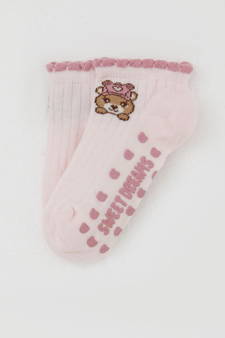 BRE Katamino Girl Child Slipper Socks with Cute Bear Print, 1-6 Years, Pink - Virginia Beach