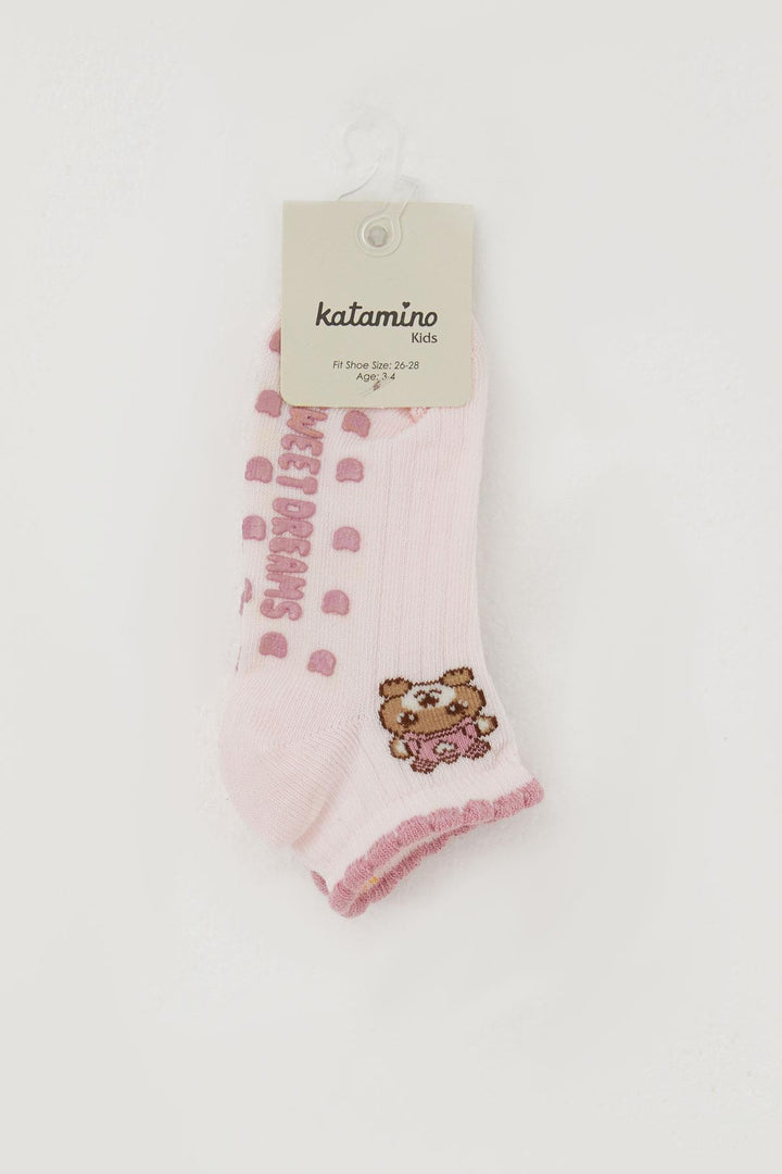 BRE Katamino Girl Child Slipper Socks with Cute Bear Print, 1-6 Years, Pink - Virginia Beach