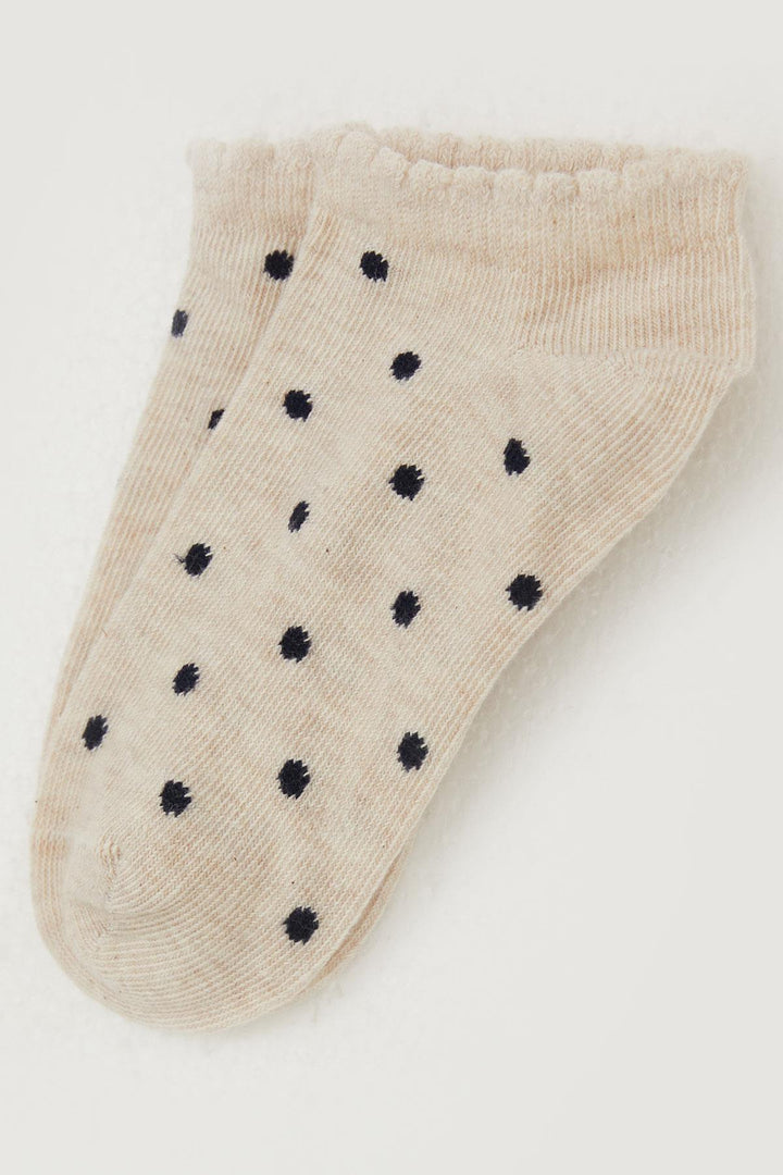 BRE Katamino Girl Child Slipper Socks Polka Dot Patterned 12 Years, Beige Melange - Bridgwater