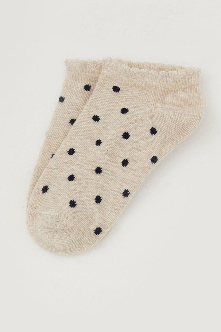 BRE Katamino Girl Child Slipper Socks Polka Dot Patterned 12 Years, Beige Melange - Chalándri