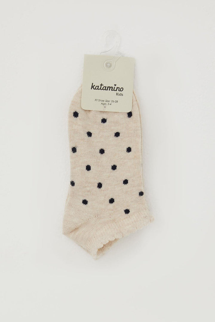 BRE Katamino Girl Child Slipper Socks Polka Dot Patterned 12 Years, Beige Melange - Chalándri