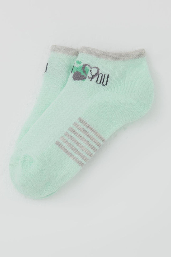 BRE Katamino Girl Child Slipper Socks Love Themed Writing Printed 3-8 Years, Aqua Green - Hacienda Heights