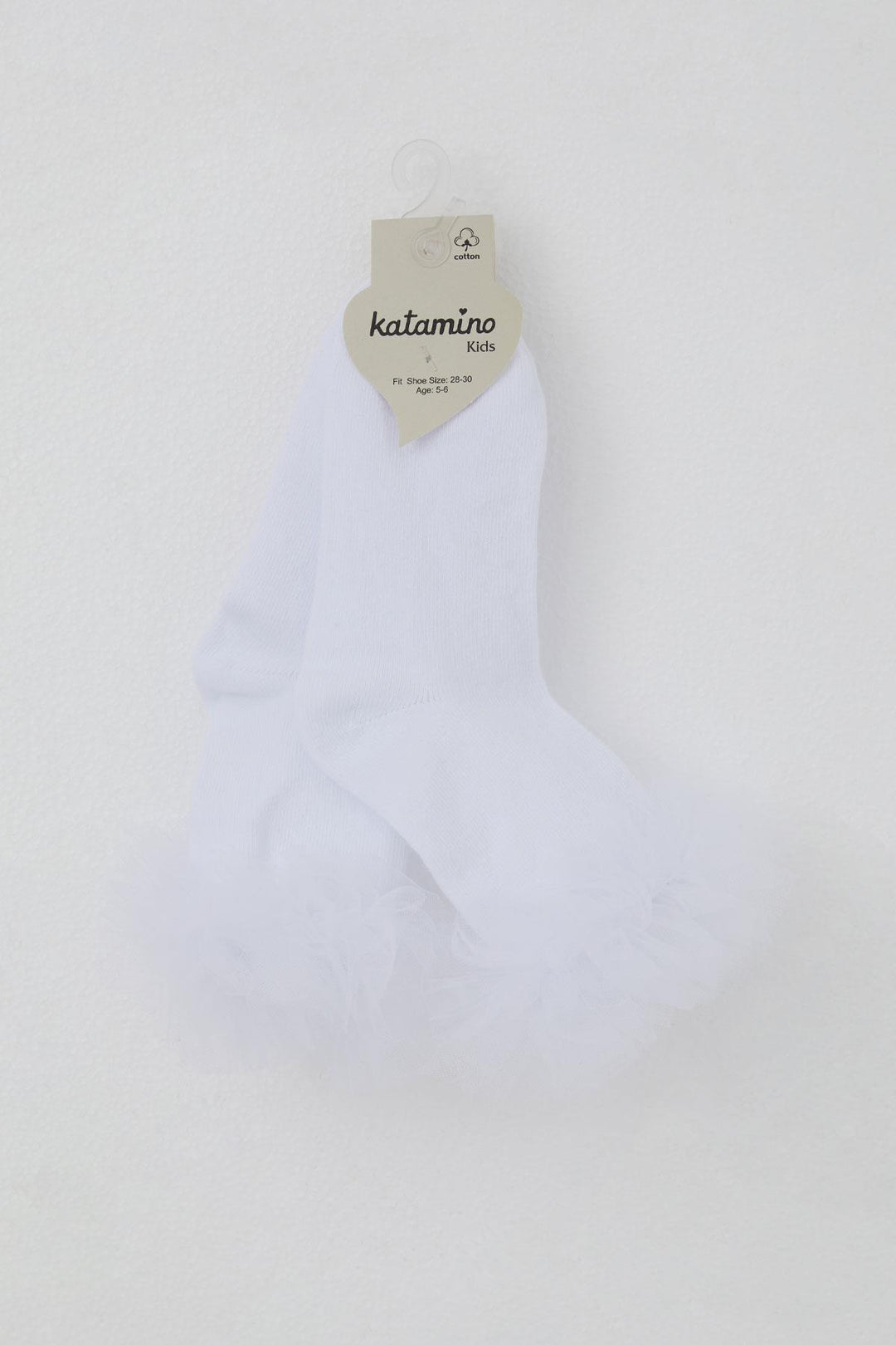 BRE Katamino Girl Child Socks with Tulle Detail on Ankle Part, 3-8 Years, White - Alhaurín de la Torre
