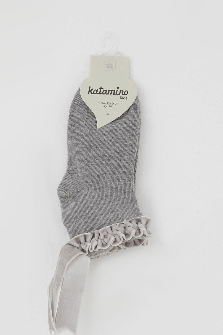 BRE Katamino Girl Child Socks with Frilly Detail on Ankle Part, 12 Years, Grey Melange - Loulé