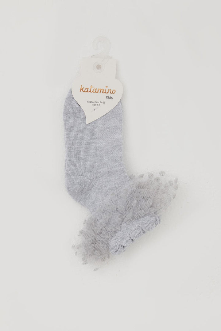 BRE Katamino Girl Child Socks with Tulle Detail on Ankle Part, 1-4 Years, Light Grey Melange - Pforzheim