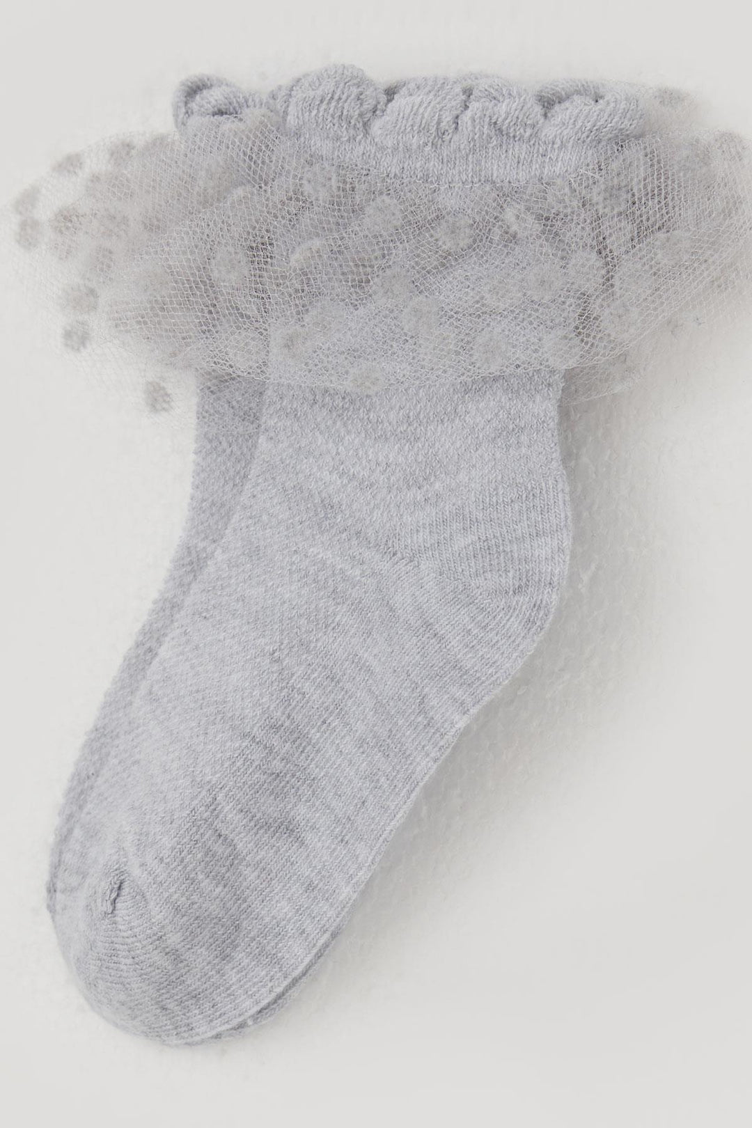BRE Katamino Girl Child Socks with Tulle Detail on Ankle Part, 1-4 Years, Light Grey Melange - Pforzheim