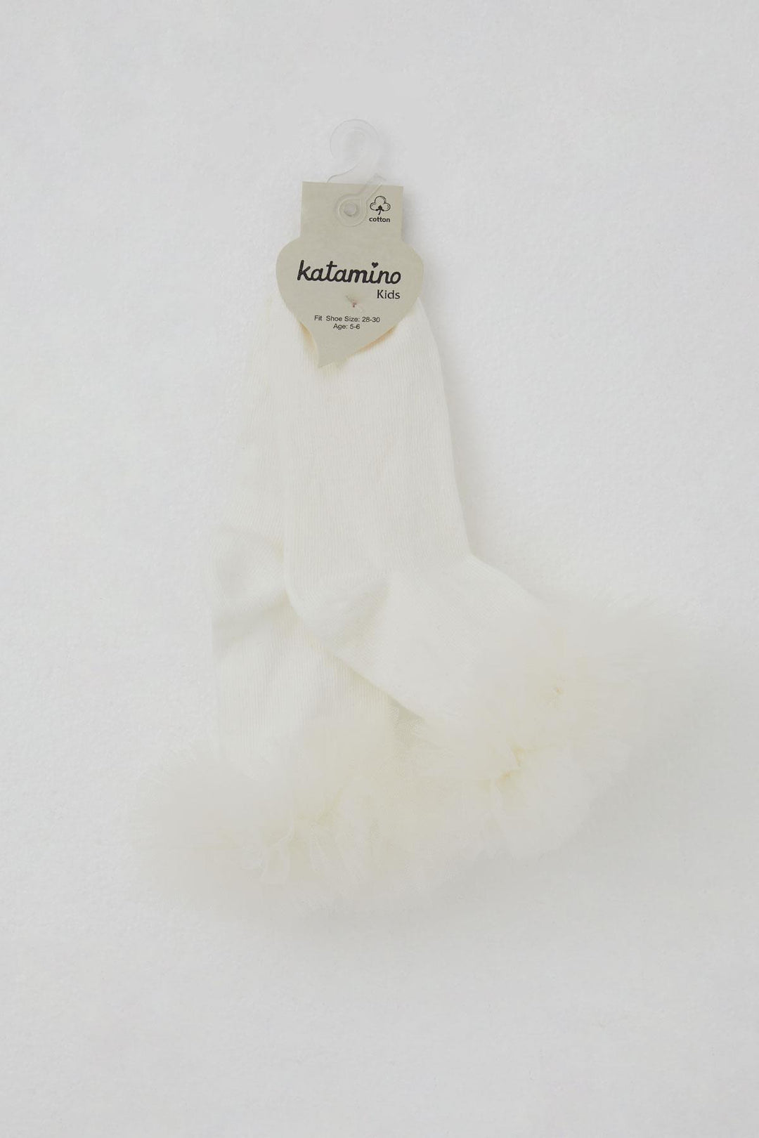 BRE Katamino Girl Child Socks with Tulle Detail on Ankle Part, 3-8 Years, Cream - Manhattan Beach