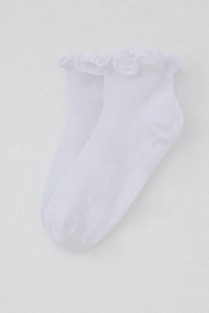 BRE Katamino Girl Child Socks with Frilly Elastic Ankle Part, 94 Years, White - Evesham