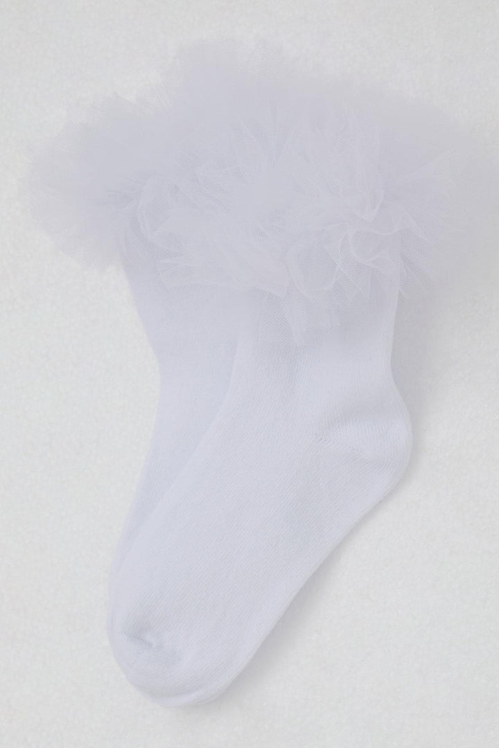BRE Katamino Girl Child Socks with Tulle Detail on Ankle Part, 3-8 Years, White - Alhaurín de la Torre