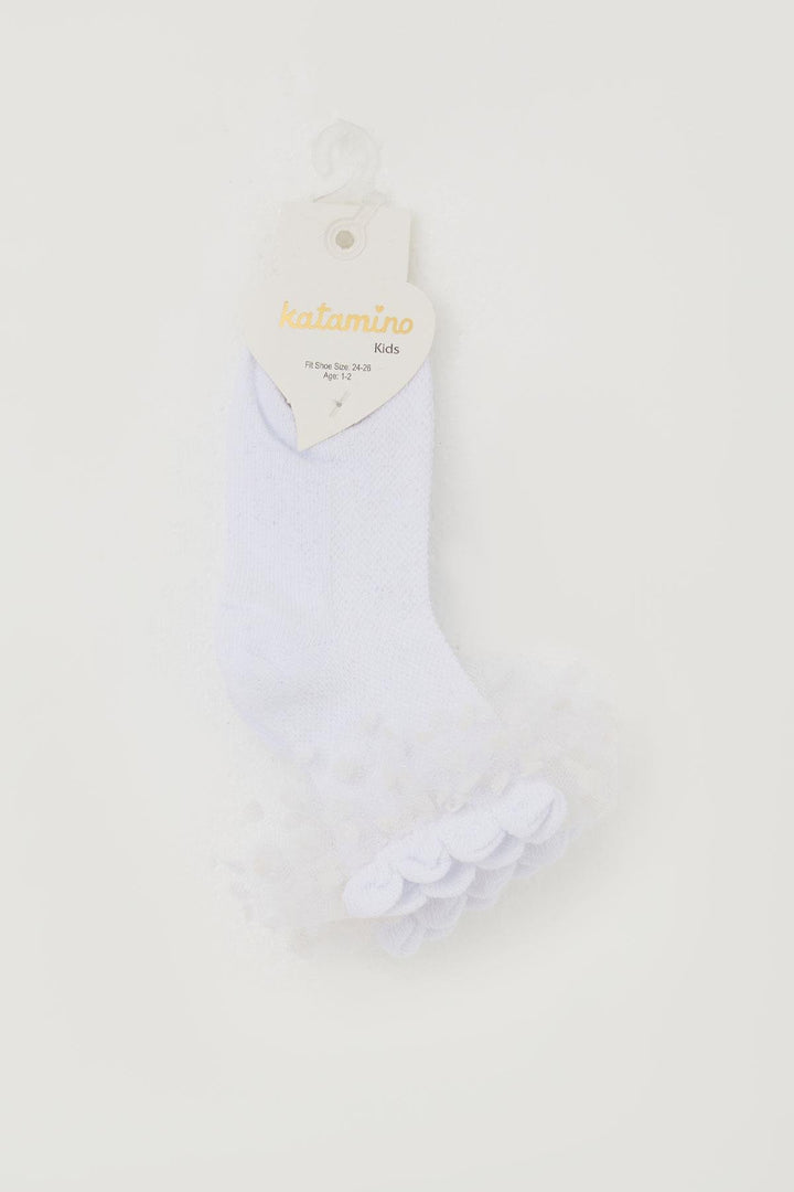 BRE Katamino Girl Child Socks with Tulle Detail on Ankle Part, 1-4 Years, White - St. Cloud