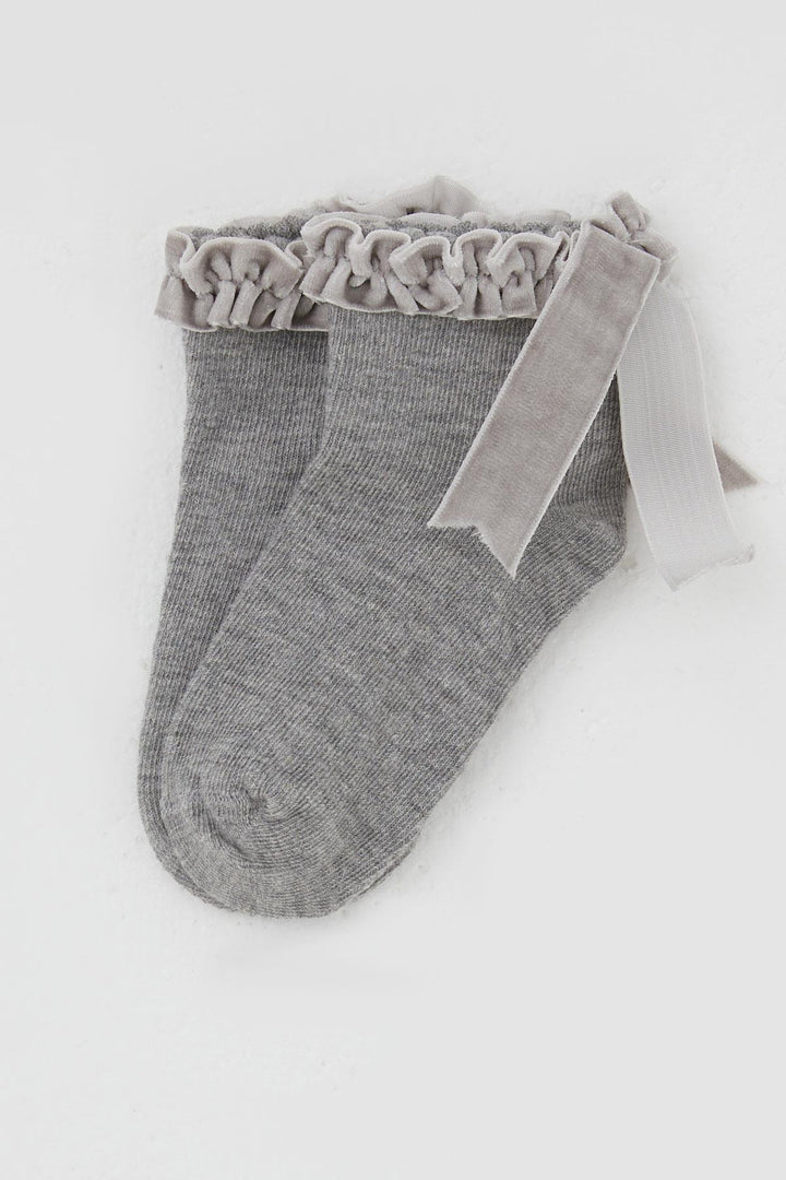 BRE Katamino Girl Child Socks with Frilly Detail on Ankle Part, 12 Years, Grey Melange - Loulé