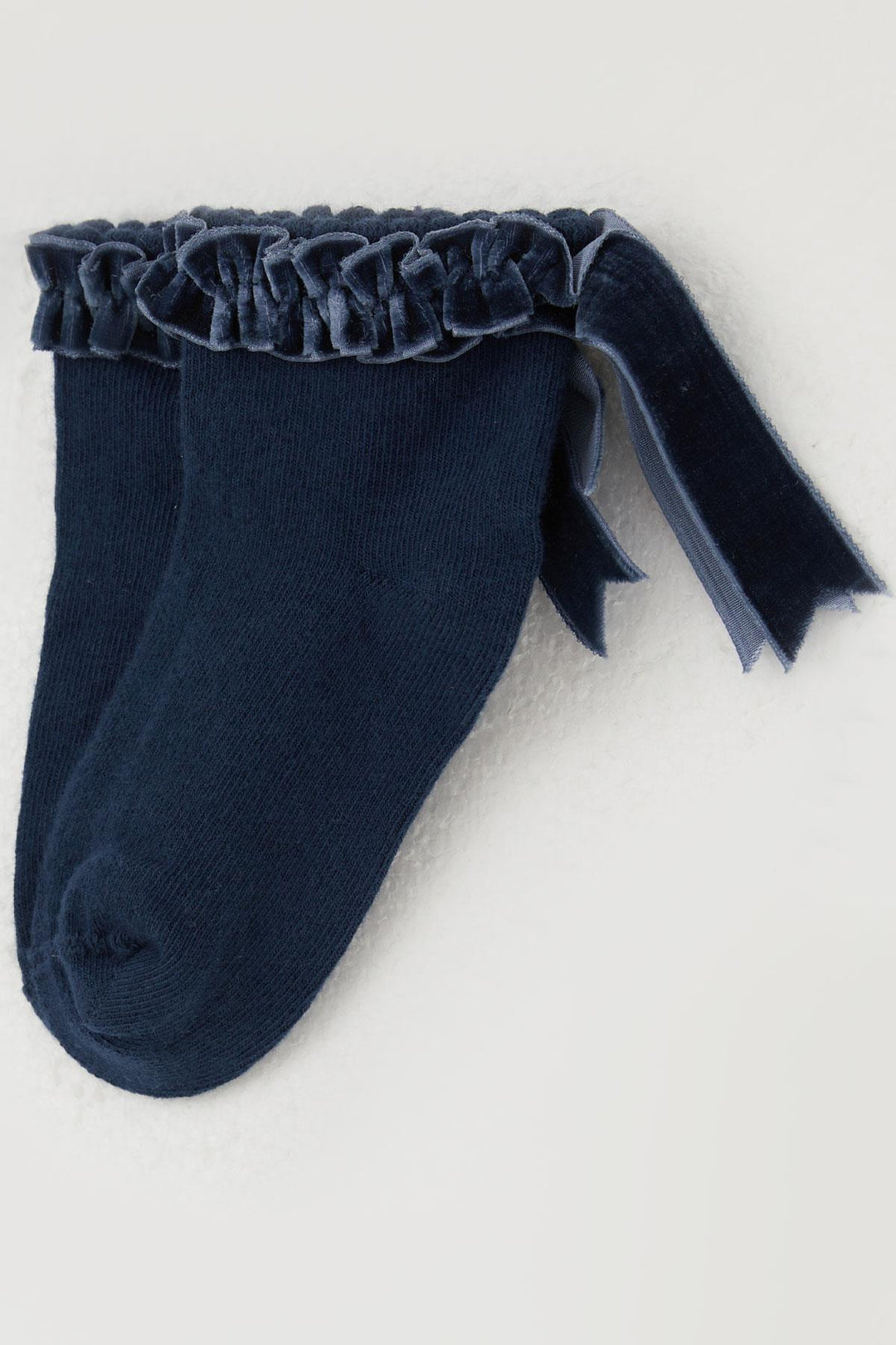 BRE Katamino Girl Child Socks with Frilly Detail on Ankle, 12 Years, Navy Blue - La Porte