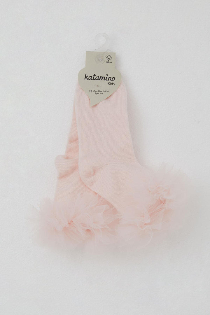 BRE Katamino Girl Child Socks with Tulle Detail on Ankle Part, 3-8 Years, Pink - Riverview