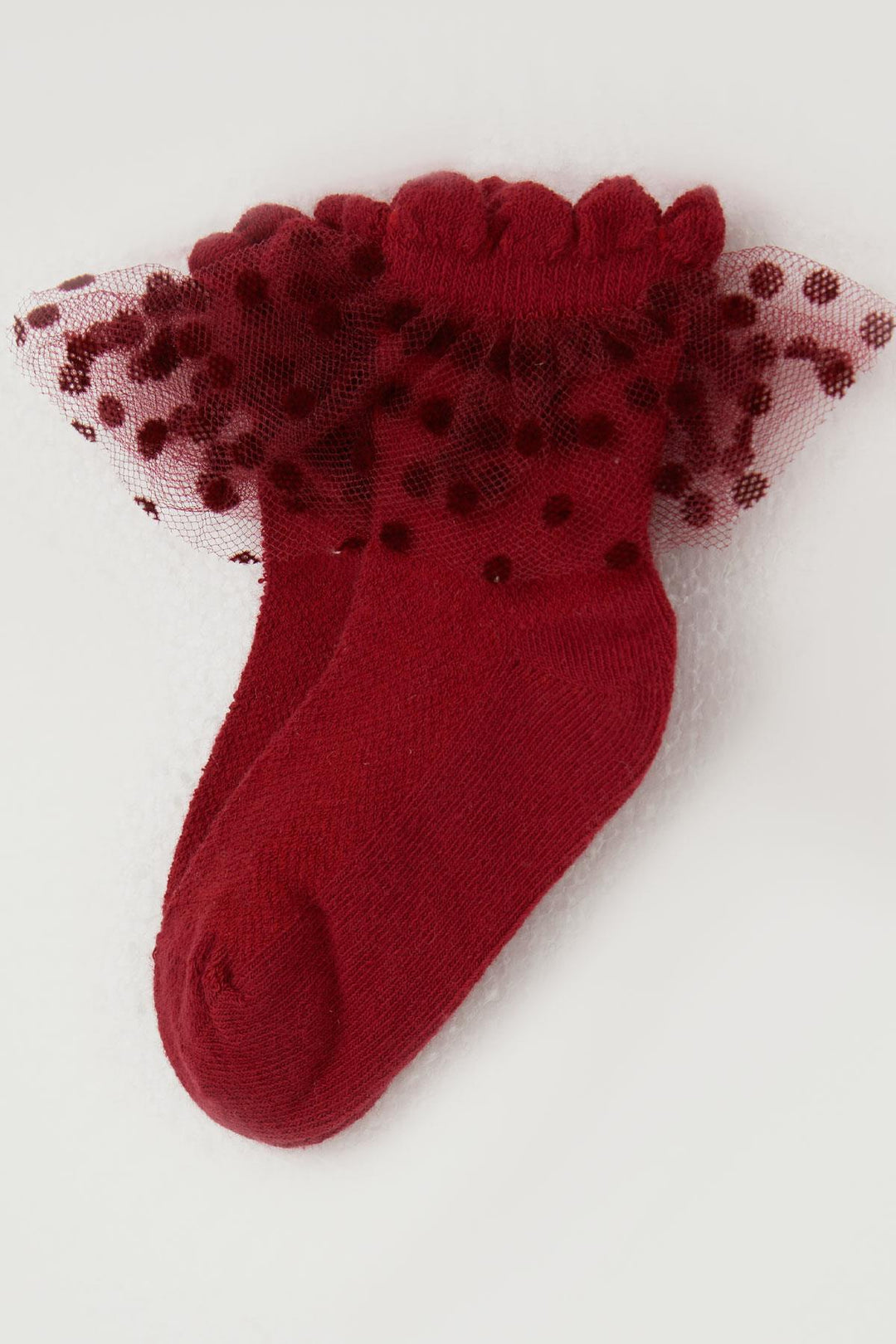 BRE Katamino Girl Child Socks with Tulle Detail on Ankle Part, 1-4 Years, Burgundy - Columbia