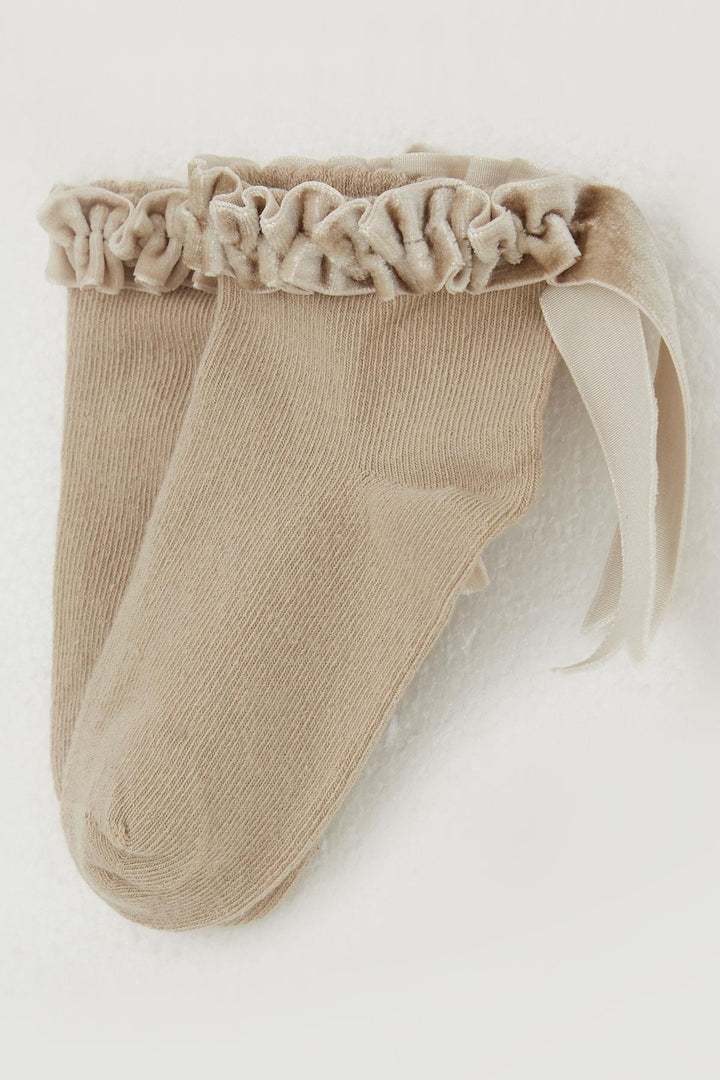 BRE Katamino Girl Child Socks with Frilly Detail on Ankle Part, 12 Years, Beige - El Prat de Llobregat