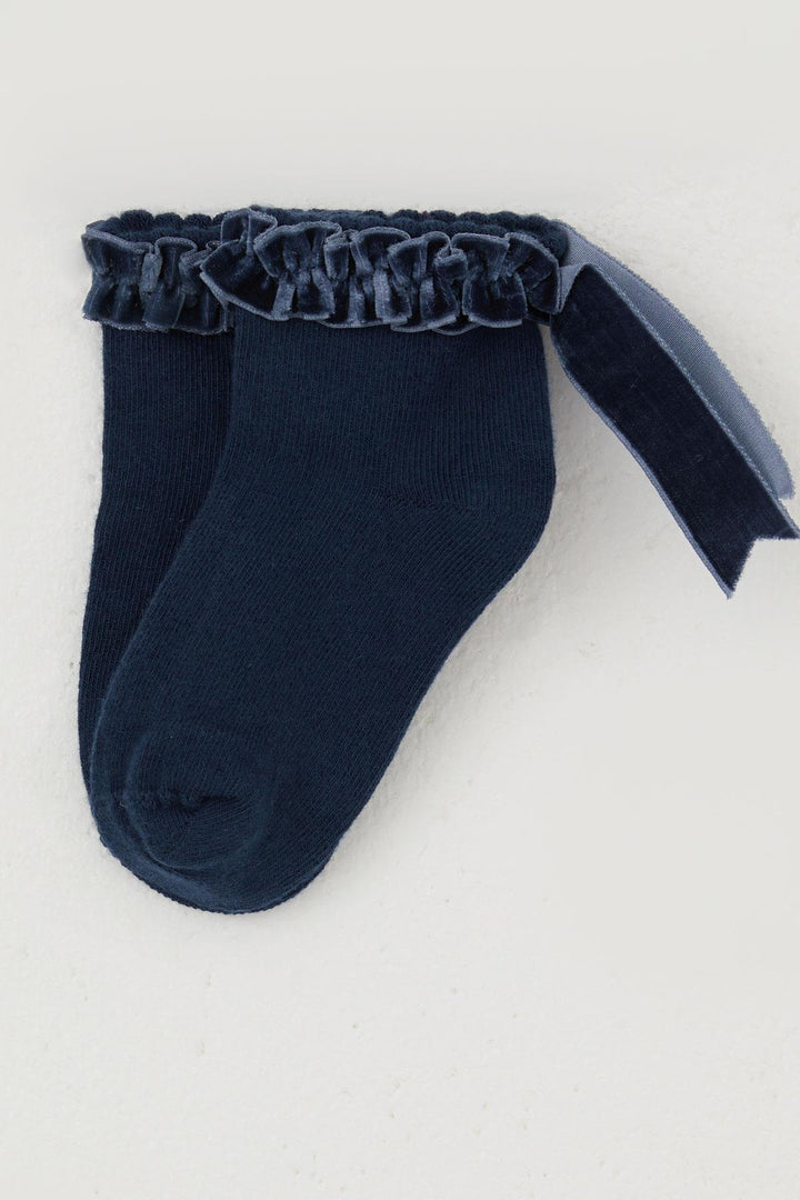 BRE Katamino Girl Child Socks with Frilly Detail on Ankle, 12 Years, Navy Blue - La Porte