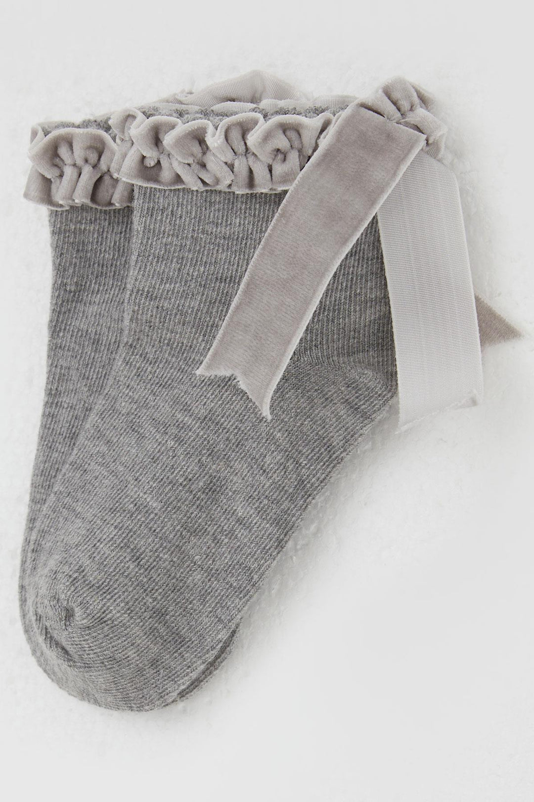 BRE Katamino Girl Child Socks with Frilly Detail on Ankle Part, 12 Years, Grey Melange - Loulé