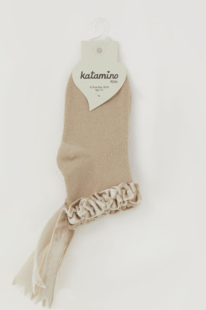 BRE Katamino Girl Child Socks with Frilly Detail on Ankle Part, 12 Years, Beige - El Prat de Llobregat