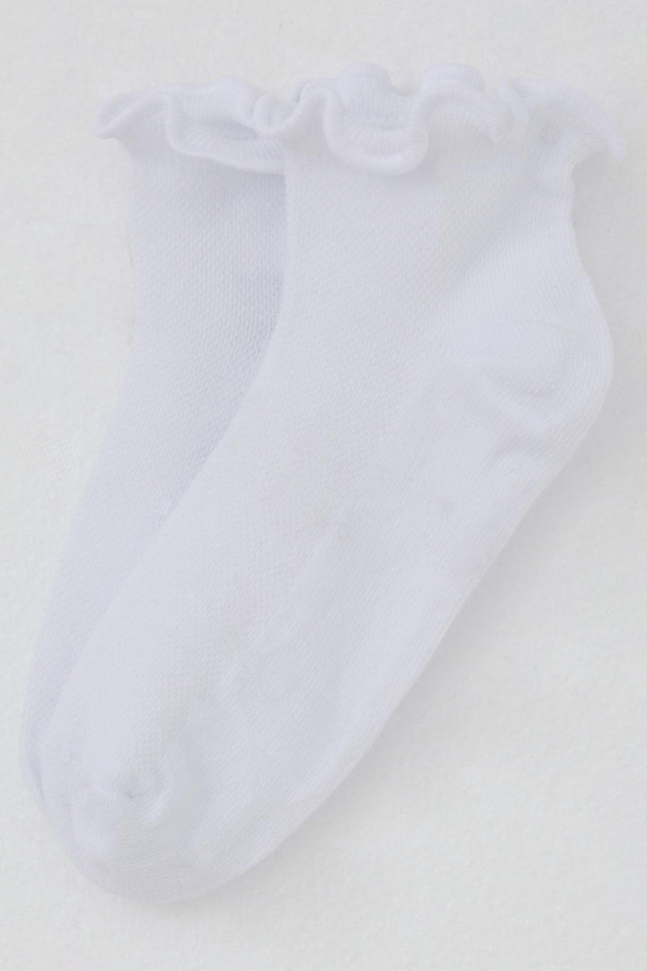 BRE Katamino Girl Child Socks with Frilly Elastic Ankle Part, 94 Years, White - Evesham