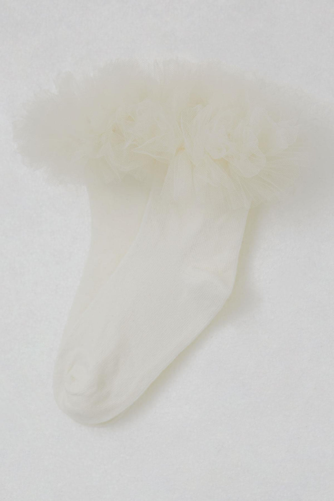 BRE Katamino Girl Child Socks with Tulle Detail on Ankle Part, 3-8 Years, Cream - Manhattan Beach