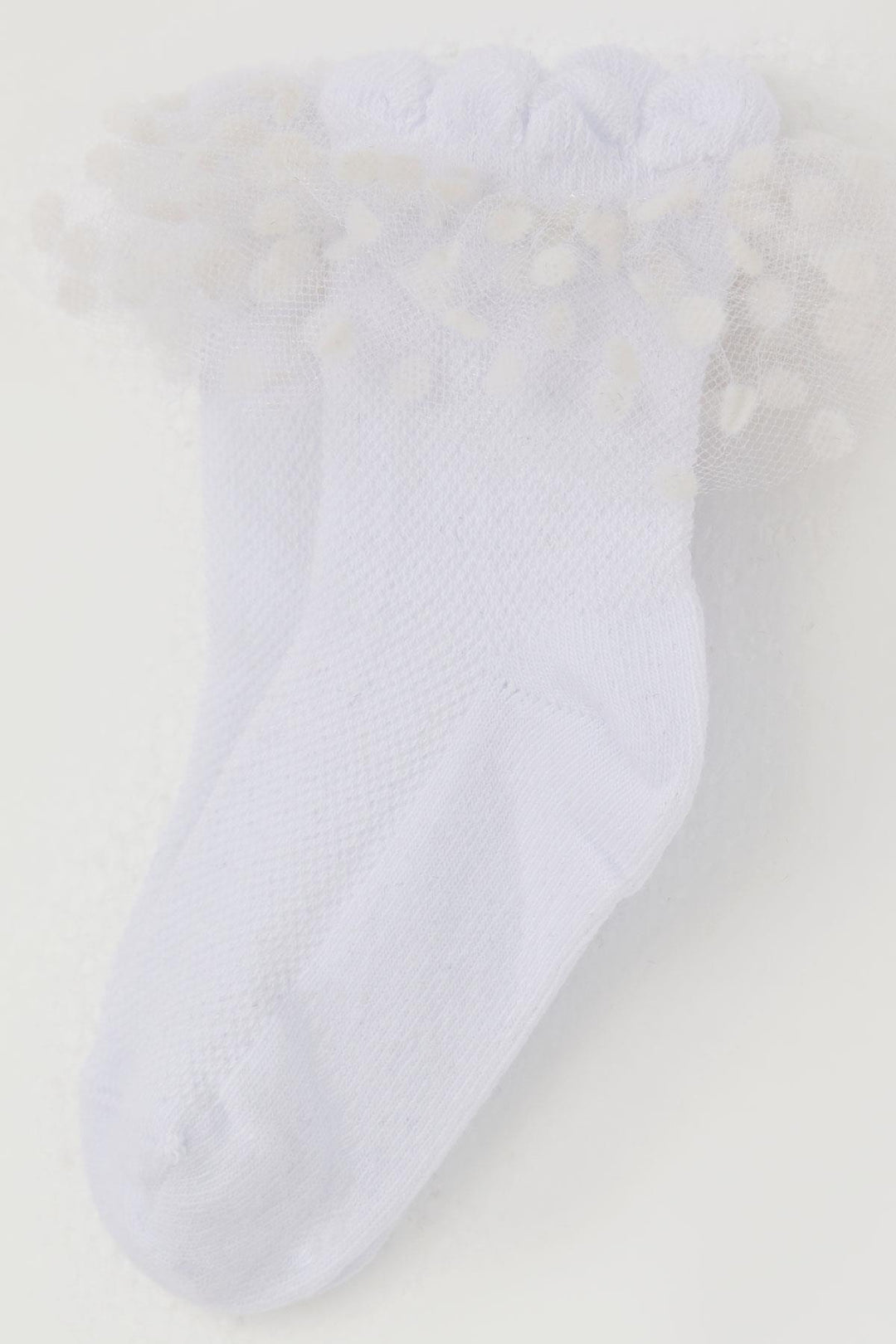 BRE Katamino Girl Child Socks with Tulle Detail on Ankle Part, 1-4 Years, White - St. Cloud