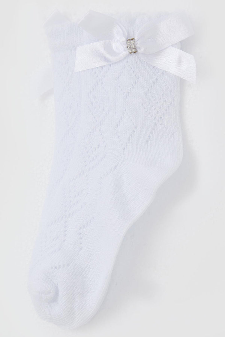 BRE Katamino Girl Child Socks with Detailed Mesh, 50 Years, White - Swindon