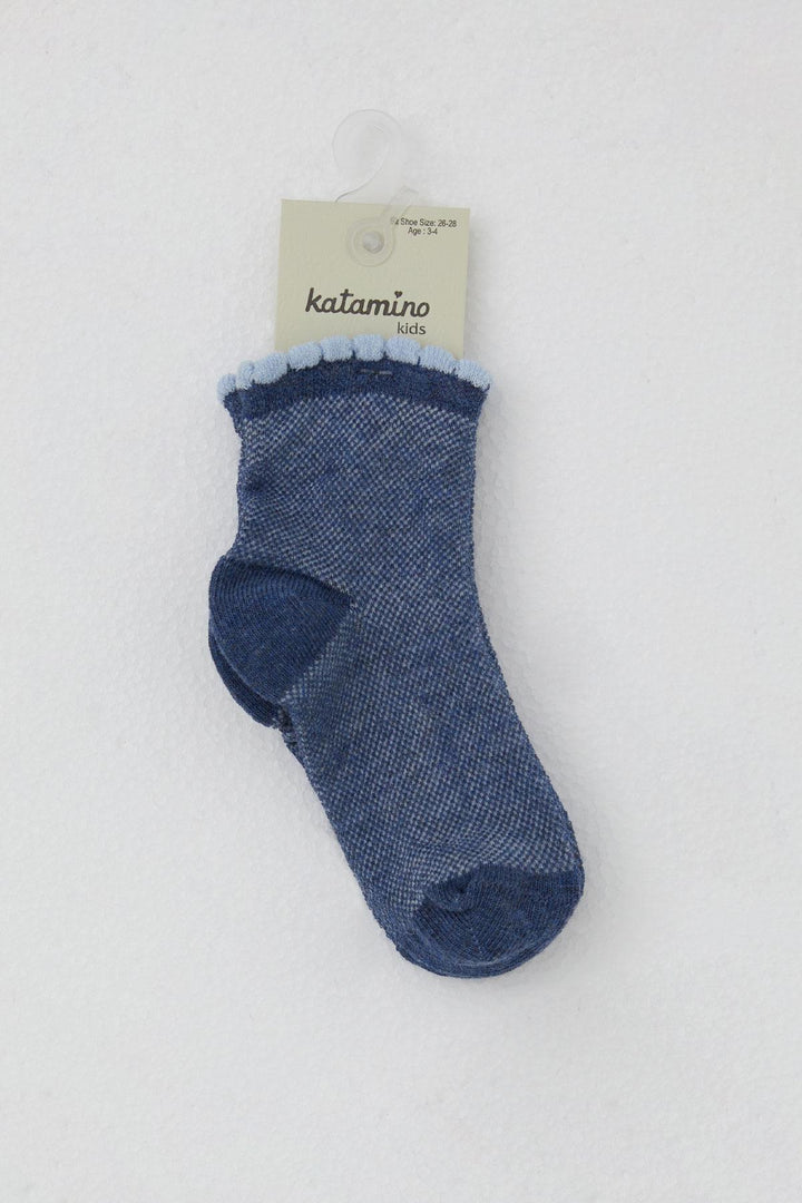 BRE Katamino Girl Child Socks with Self-Patterned Design, 1-6 Years, Dark Blue - Coyotepec