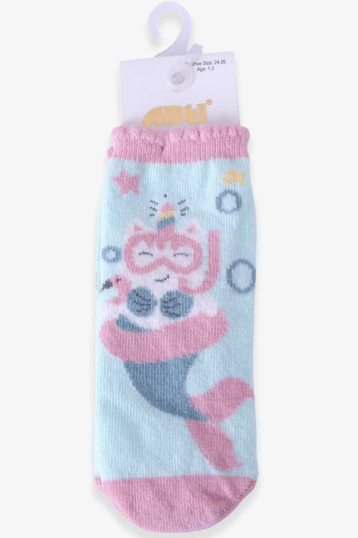BRE Katamino Girl Child Socks with Summer Figures, 1-2-7-8 Years, Aqua Green - Oswego