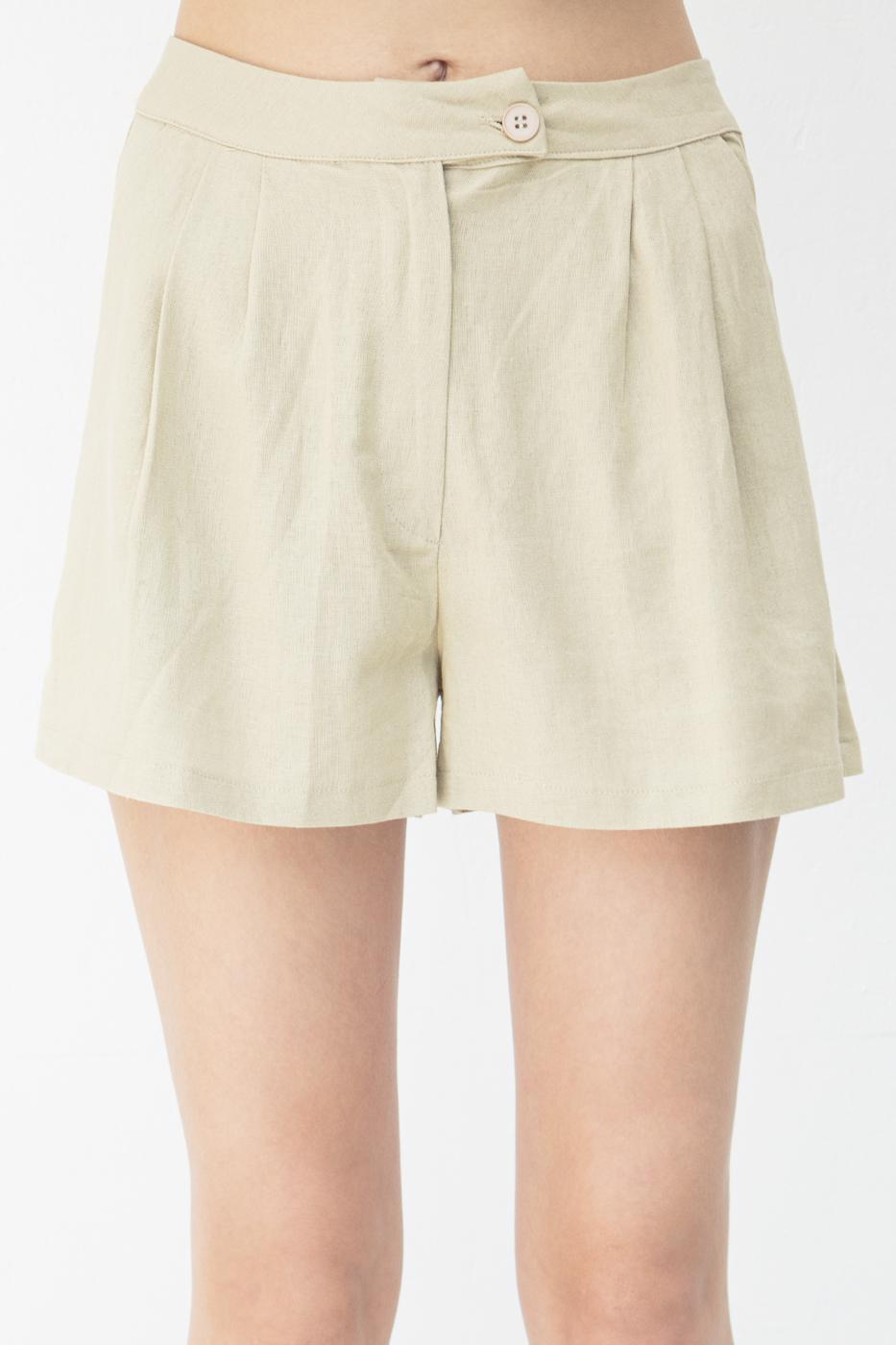 BSL Women Pleated Linen Mini Shorts - Conflans-Sainte-Honorine