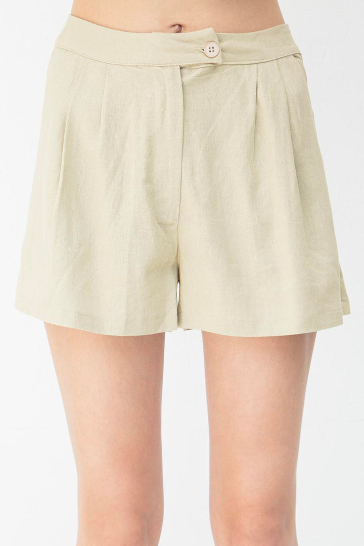 BSL Women Pleated Linen Mini Shorts - Conflans-Sainte-Honorine