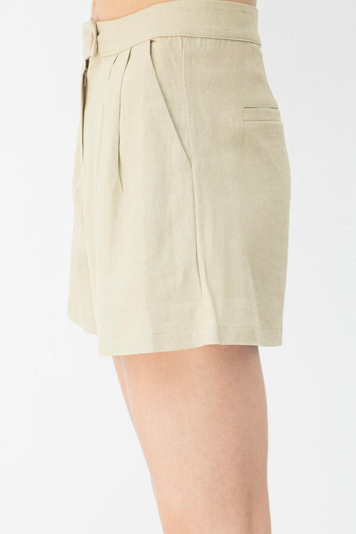 BSL Women Pleated Linen Mini Shorts - Conflans-Sainte-Honorine