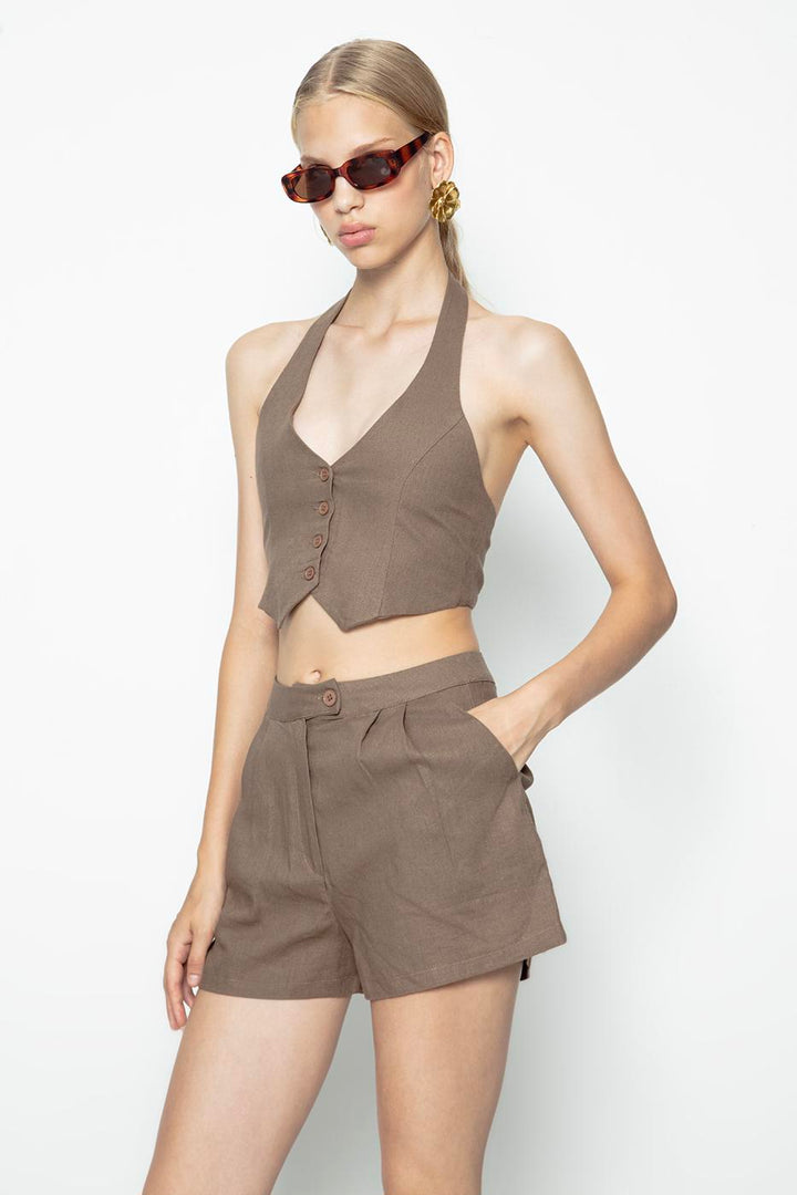 BSL Women Pleated Linen Mini Shorts - Phoenix