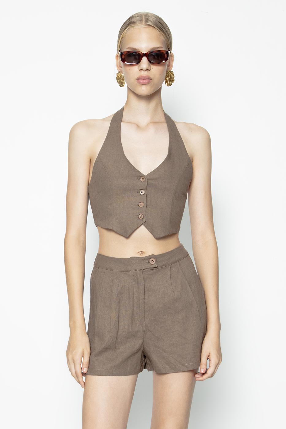 BSL Women Pleated Linen Mini Shorts - Phoenix